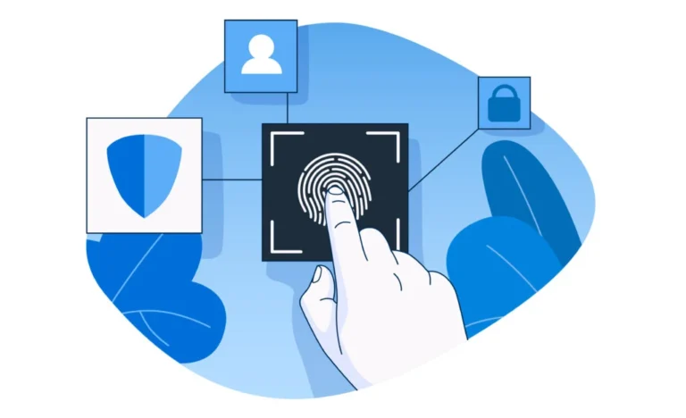 Hand touch fingerprint scanner. Biometrics Identify Authorization. Data protection and security.
