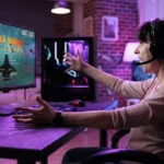 Young gamer celebrating video games championship win